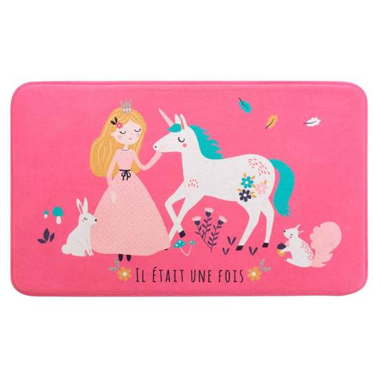 Tapis Enfant "Princesse Licorne" 45x75cm Rose - Image 1