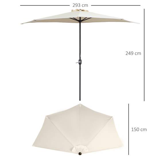 Demi parasol, parasol de balcon 5 entretoises métal cheminée incluse - 293x150x249cm Crème fr55 - Image 5