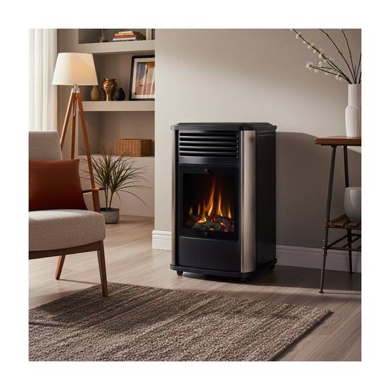 Poele à gaz 3.4KW Noir Effet feu de bois 3 niveaux de chauffe 40-80m2 Manhattan - Imagen 3