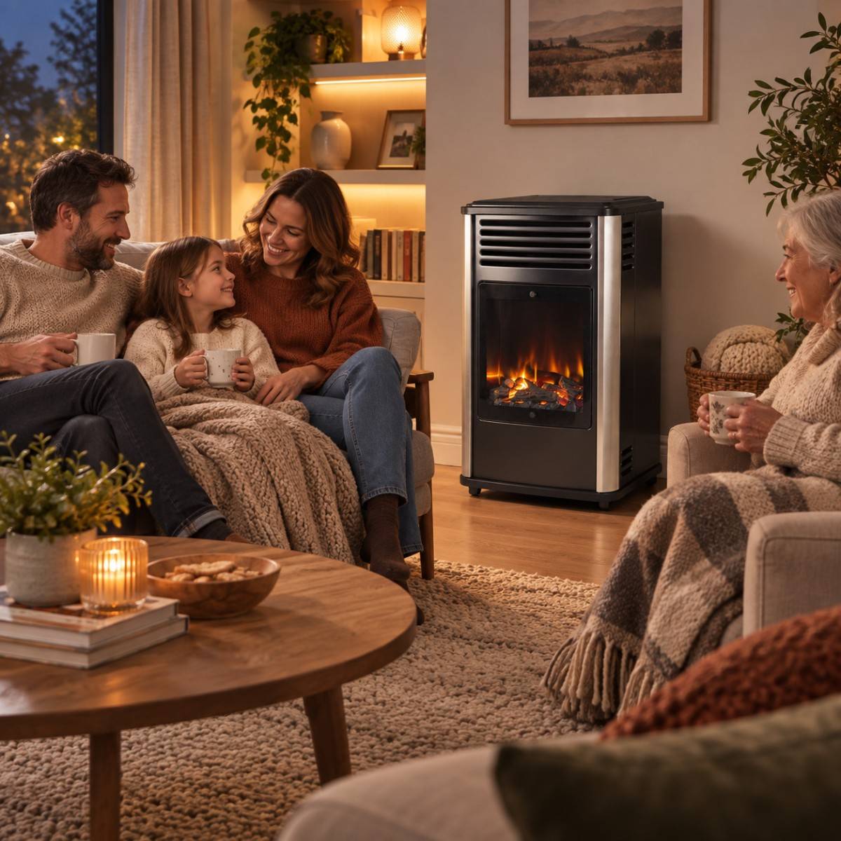 Poele à gaz 3.4KW Noir Effet feu de bois 3 niveaux de chauffe 40-80m2 Manhattan - Imagen 4