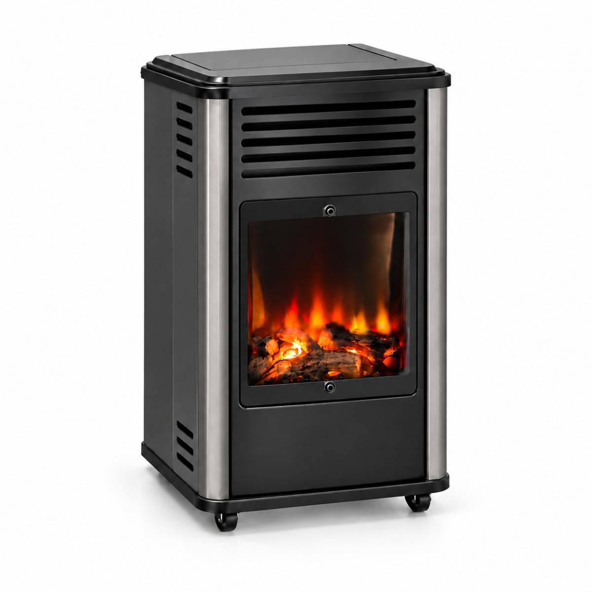 Poele à gaz 3.4KW Noir Effet feu de bois 3 niveaux de chauffe 40-80m2 Manhattan - Imagen 1