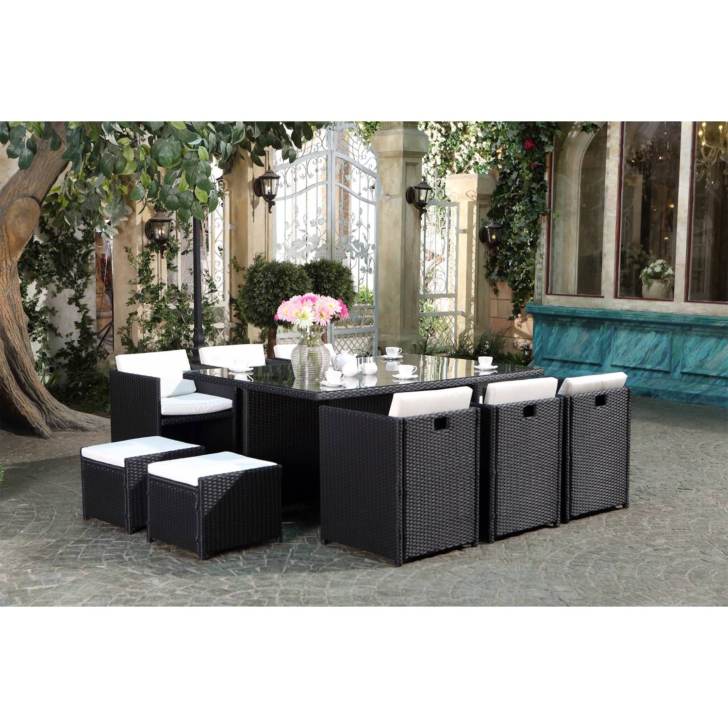 Salon de jardin 10 places noir-blanc + housse de protection MIAMI - Image 8
