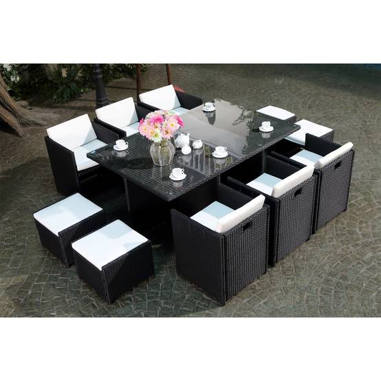 Salon de jardin 10 places noir-blanc + housse de protection MIAMI - Image 3