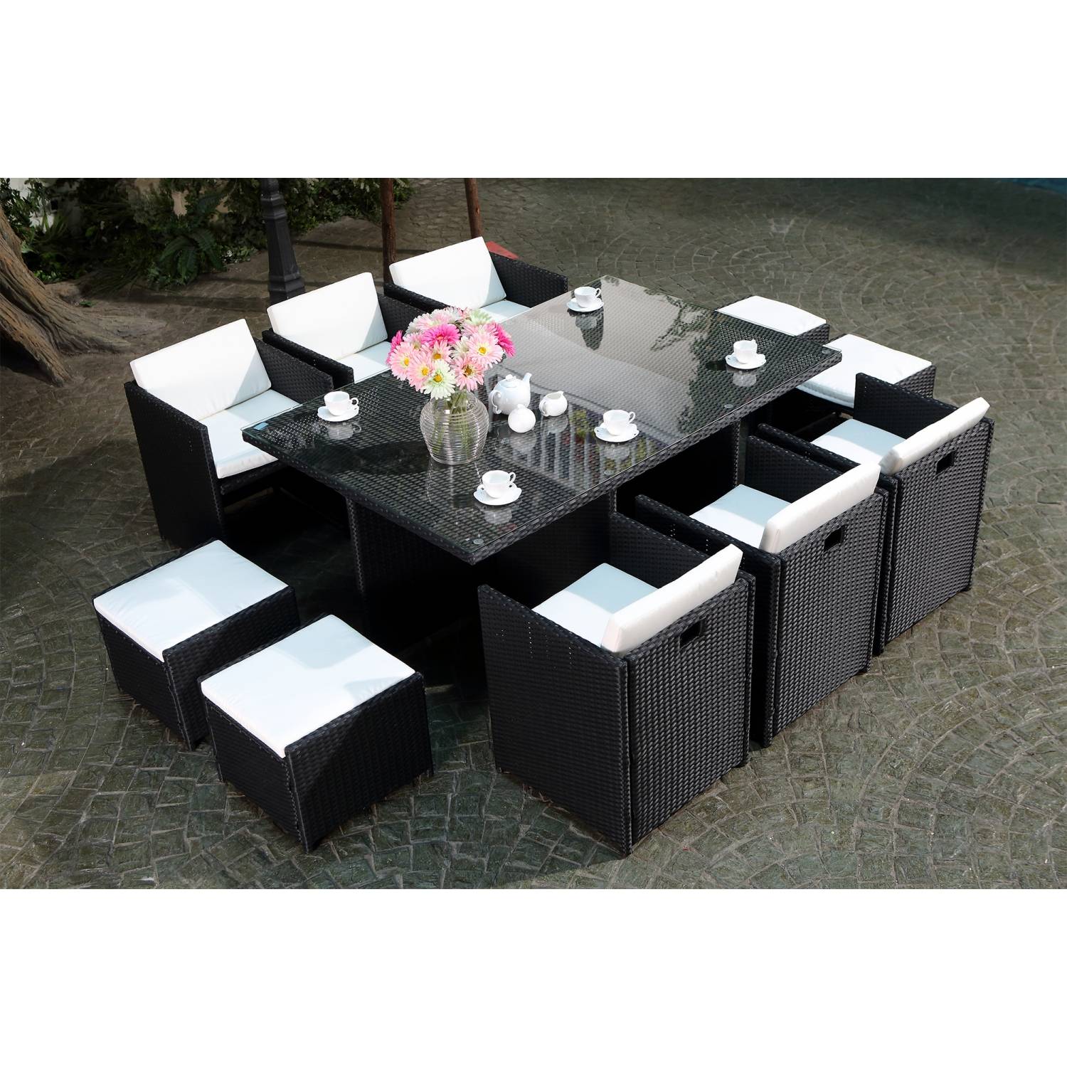 Salon de jardin 10 places noir-blanc + housse de protection MIAMI - Image 3