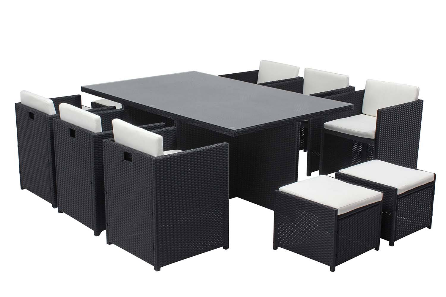 Salon de jardin 10 places noir-blanc + housse de protection MIAMI - Image 1
