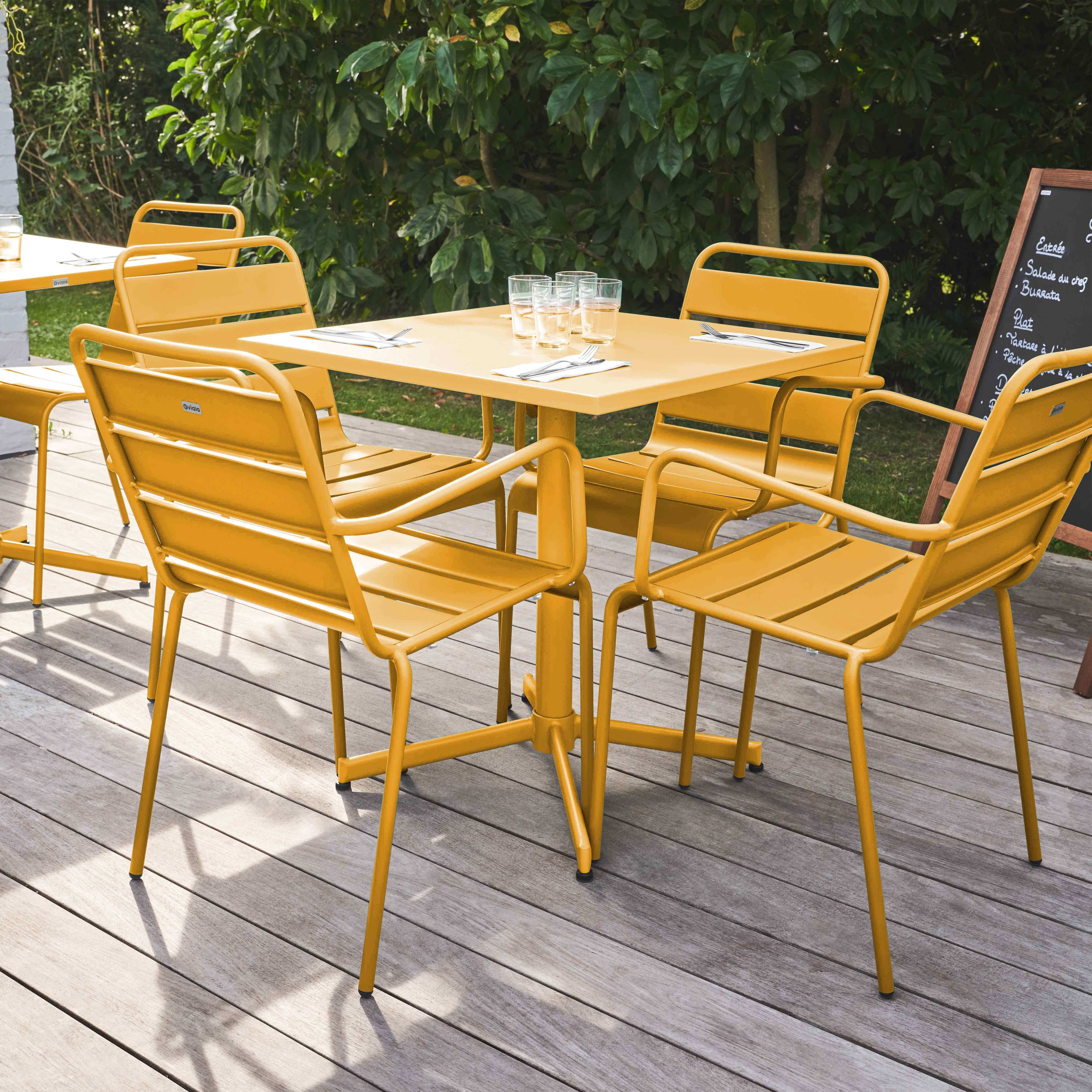 Oviala - Ensemble table de jardin et 4 fauteuils en métal jaune Palavas - Oviala - Imagen 2