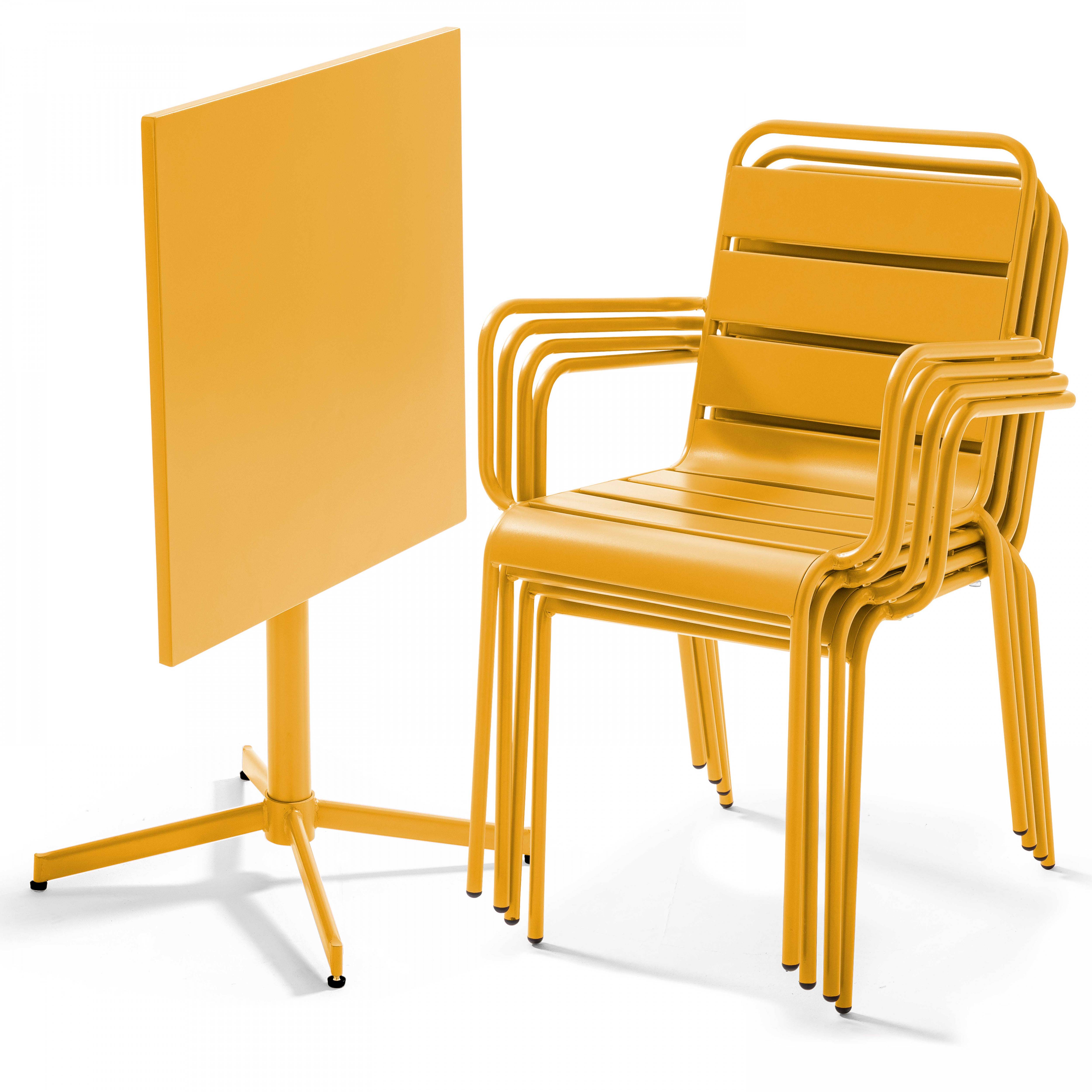 Oviala - Ensemble table de jardin et 4 fauteuils en métal jaune Palavas - Oviala - Imagen 3