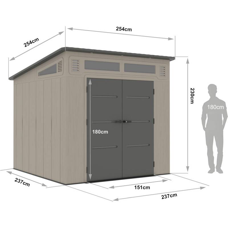 Jobu - Abri de jardin monopente 6,5m² HDPE avec plancher crème marron Sunlife JOBU - Image 2