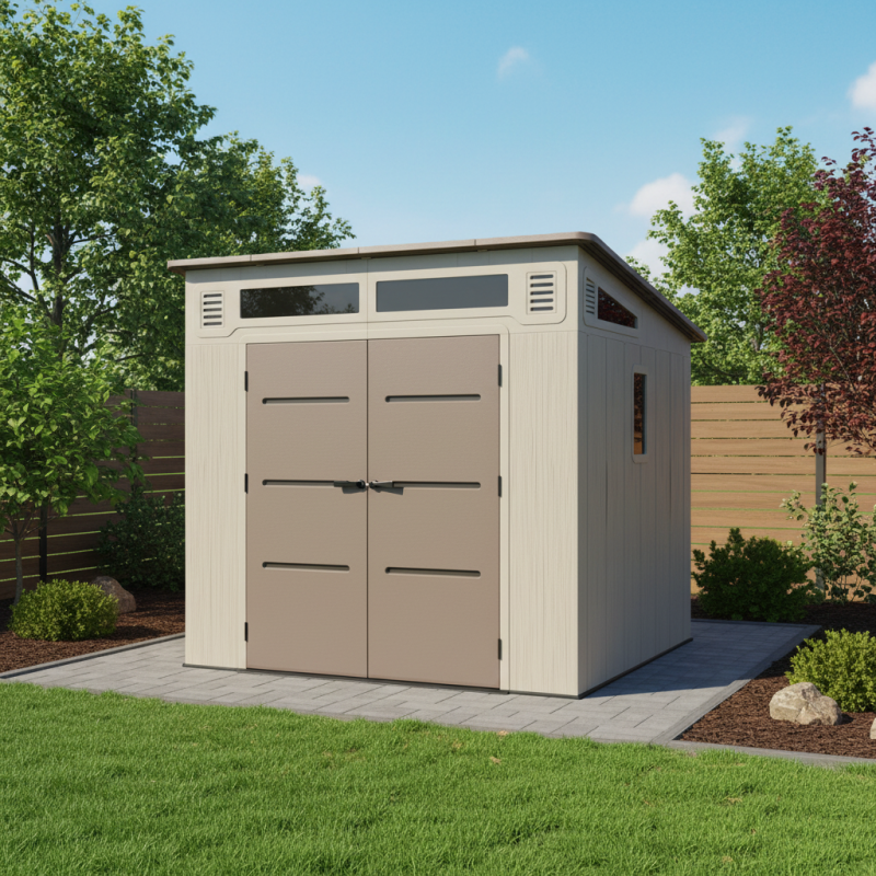 Jobu - Abri de jardin monopente 6,5m² HDPE avec plancher crème marron Sunlife JOBU - Image 4