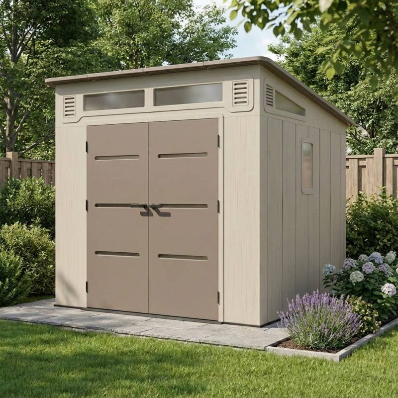 Jobu - Abri de jardin monopente 6,5m² HDPE avec plancher crème marron Sunlife JOBU