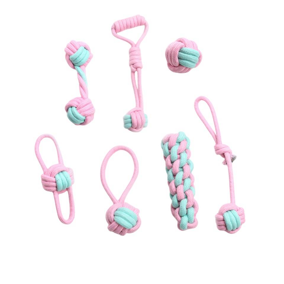 DtopbuyAge - Lot de 7 Jouets en Corde Tissée pour Animaux Rose et Bleu Coton Durable Jeu Interactif-DtopbuyAge - Image 1