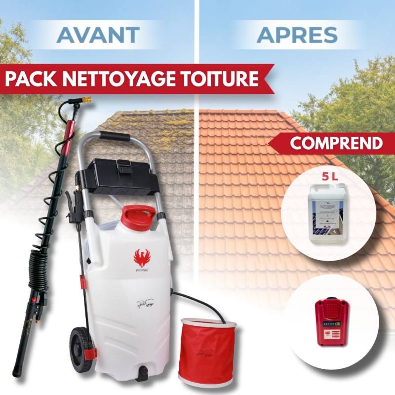 Pack PHOENIX Pulvérisateur Electrique 35L 1 Batterie + 5L Nettoyant Toiture et Façade + Perche Télescopique EVO 5.4 Mètres