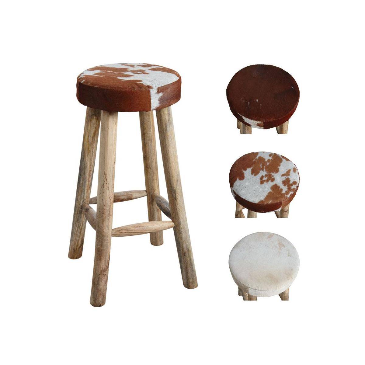 Aubry Gaspard - Tabouret de bar en peau de vache et bois - Imagen 1