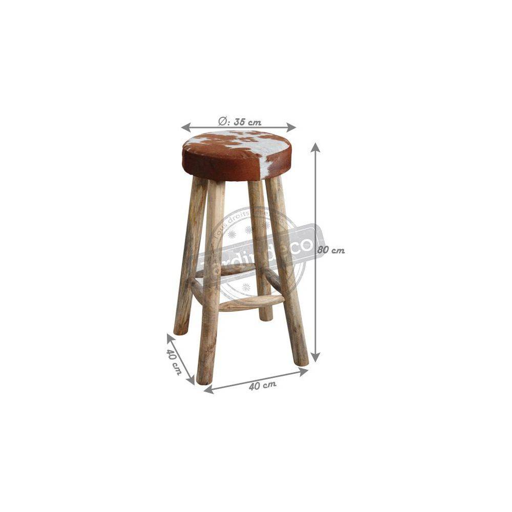 Aubry Gaspard - Tabouret de bar en peau de vache et bois - Imagen 2