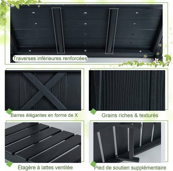 Jardinière Surélevé en HIPS, Lit de Jardin avec Pieds Étagère,86 x 45 x 73 cm(Noir) - Image 4