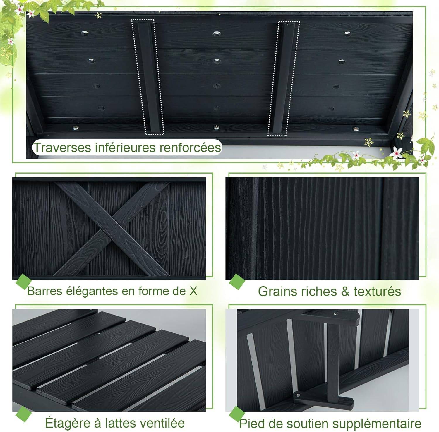 Jardinière Surélevé en HIPS, Lit de Jardin avec Pieds Étagère，86 x 45 x 73 cm(Noir) - Image 4