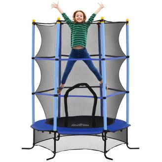 Trampoline Enfant Ø 1,63 × 1,9H m Filet de sécurité Porte zipée Couvre-Ressorts 6 poteaux rembourrés Inclus