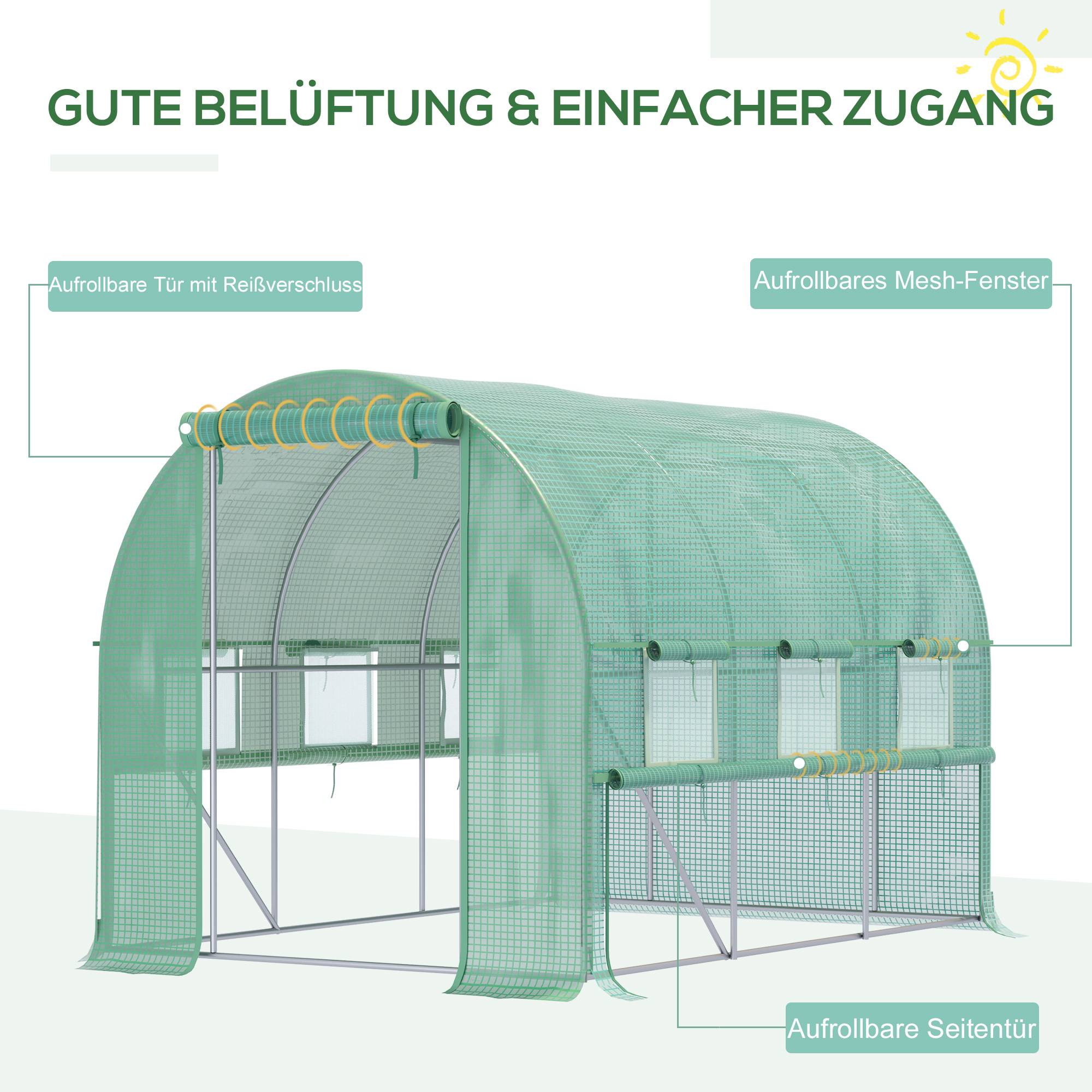 Sans Marque - Serre aluminium 6 fenêtres enroulables porte zippée acier inox 2,95x2x2 m serre jardin verte robuste extérieure - Image 5