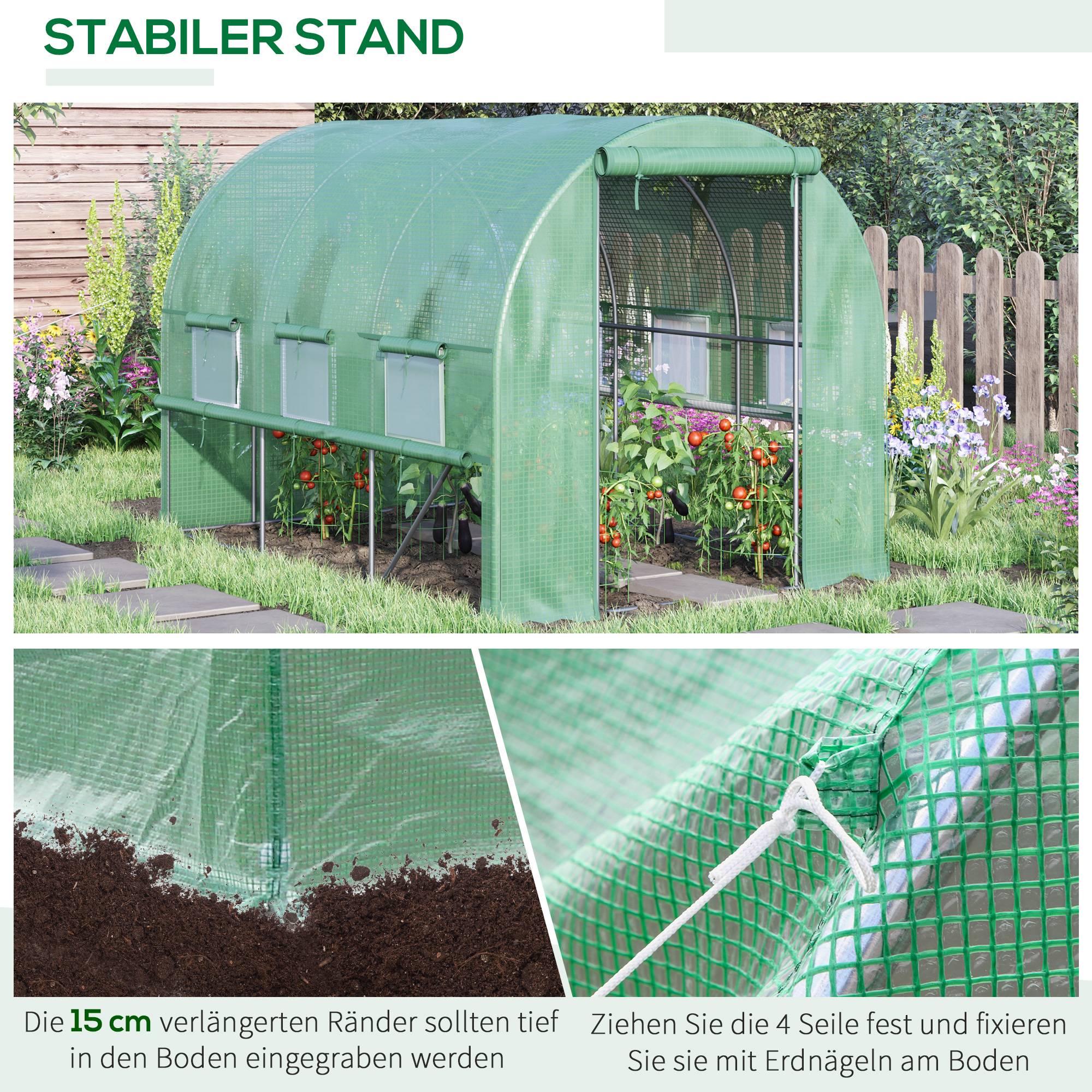 Sans Marque - Serre aluminium 6 fenêtres enroulables porte zippée acier inox 2,95x2x2 m serre jardin verte robuste extérieure - Image 7