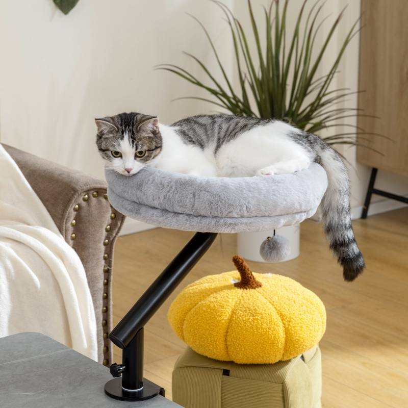 Lit Hamac Chat Bureau Gris Pivotant 360° Pince Table Hauteur Ajustable - ComfortXL Outdoor Living - Image 1