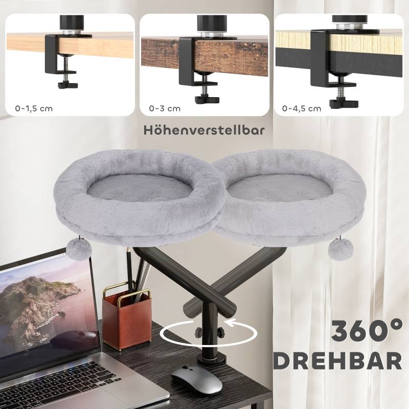 Lit Hamac Chat Bureau Gris Pivotant 360° Pince Table Hauteur Ajustable - ComfortXL Outdoor Living - Image 5