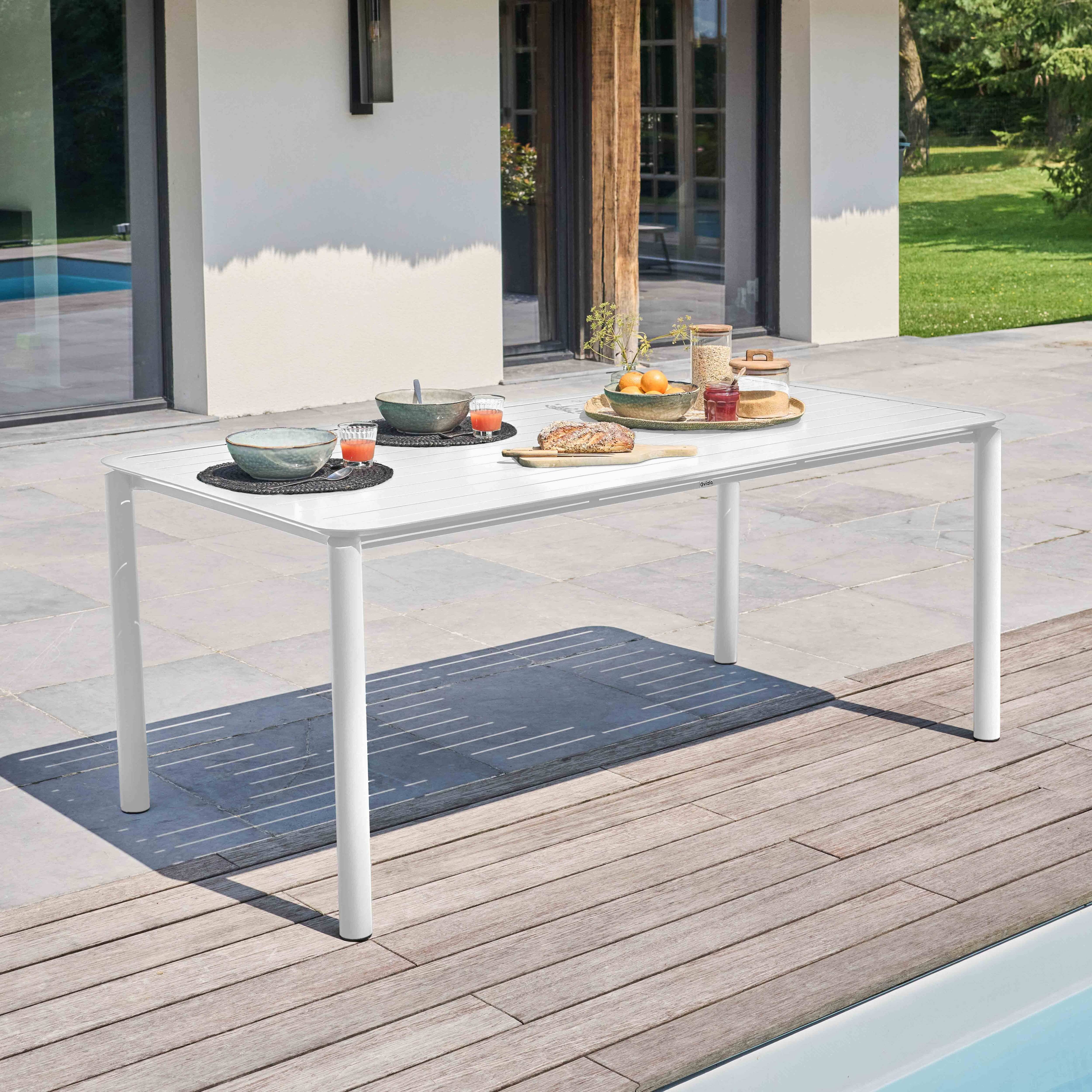Oviala - Table de terrasse rectangulaire en aluminium blanche Almada - Oviala - Imagen 2