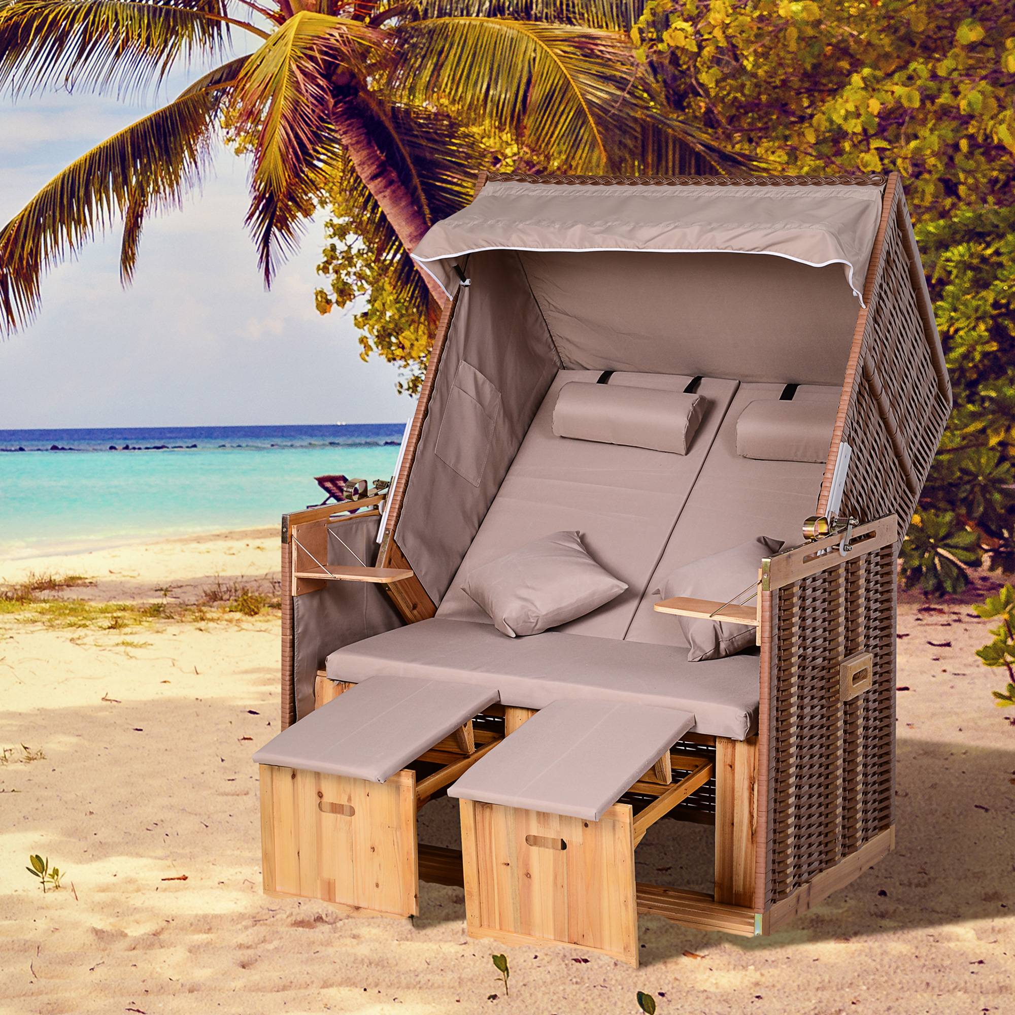 Corbeille de plage résine tressée beige 118 x 79 x 160 cm - PANGIVO - Image 3
