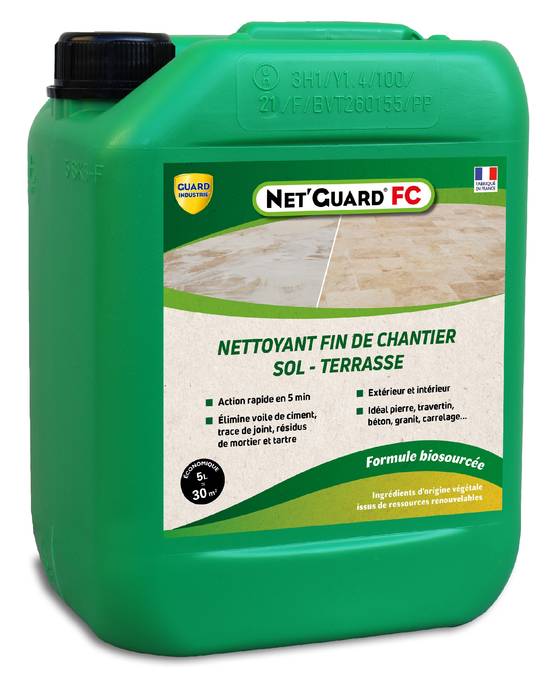 Nettoyant Laitances Ciment Trace Blanche Joint Net Guard Fin Chantier Formule Végétale 10 Min Toute Pierre 5L 30m2 - Image 1