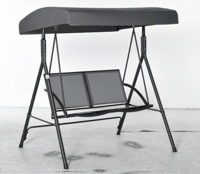Balancelle de jardin 2 places avec toit inclinable acier textéline 140x118cm Gris - ComfortXL Outdoor Living - Image 1