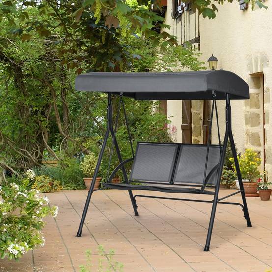 Balancelle de jardin 2 places avec toit inclinable acier textéline 140x118cm Gris - ComfortXL Outdoor Living - Image 4