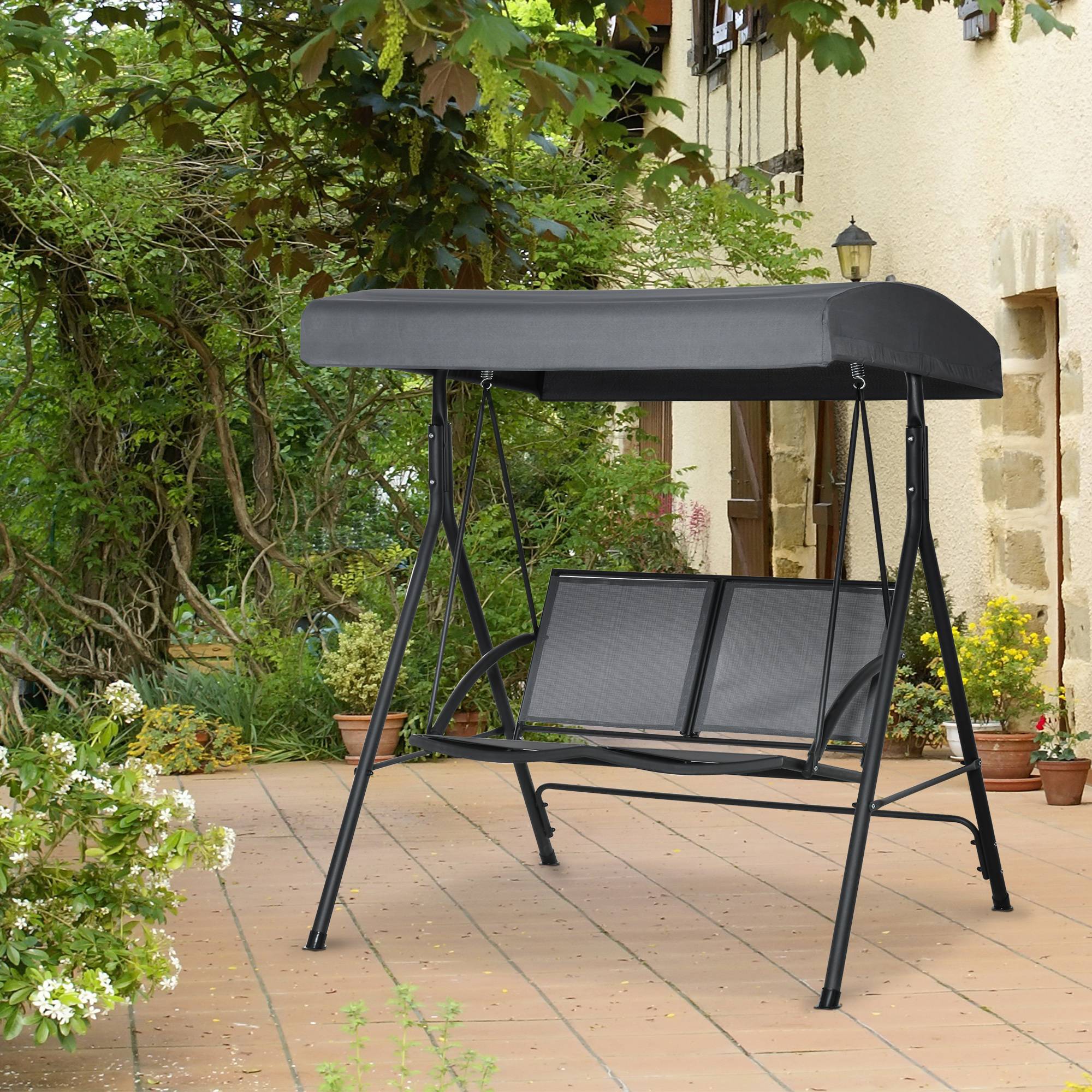 Balancelle de jardin 2 places avec toit inclinable acier textéline 140x118cm Gris - ComfortXL Outdoor Living - Image 4