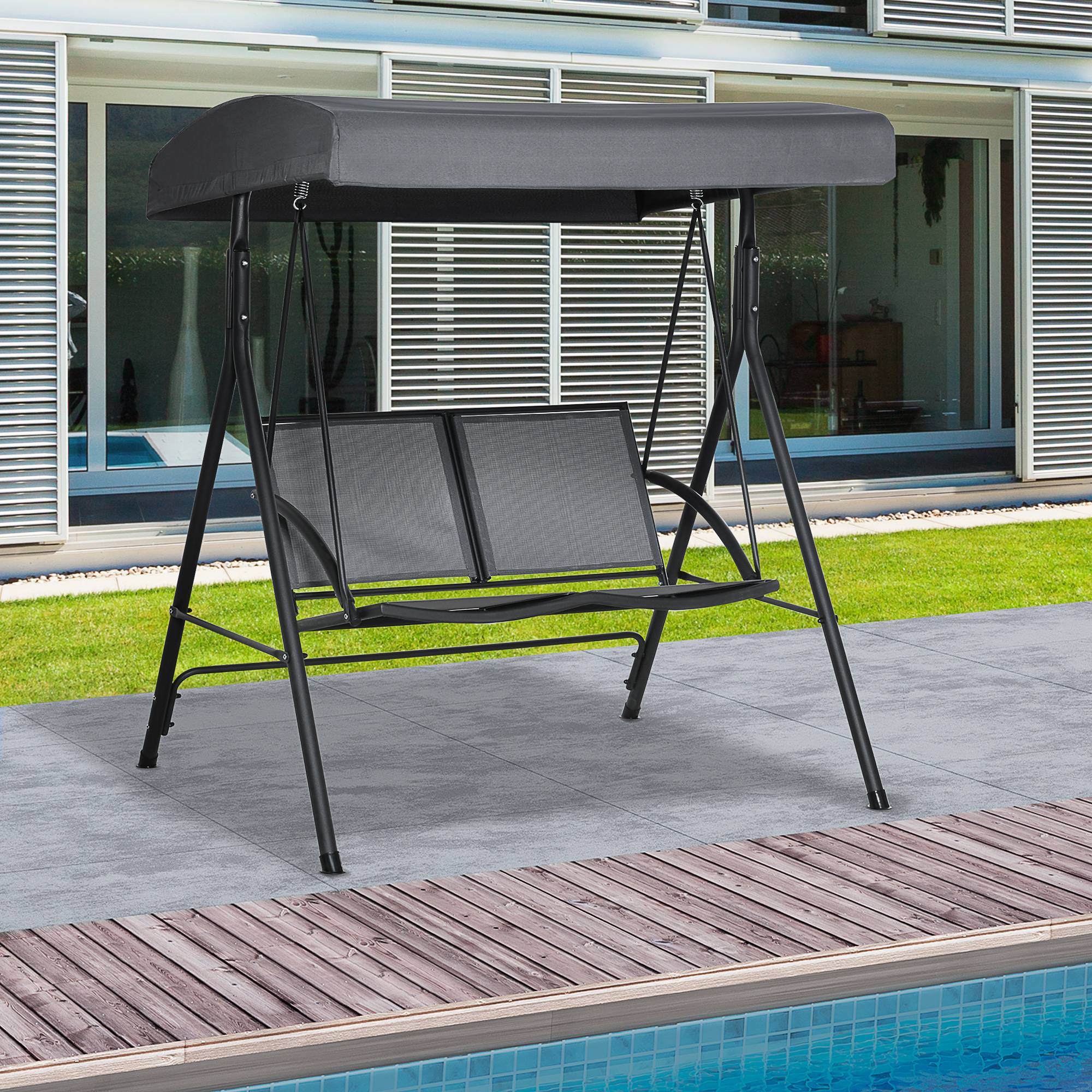 Balancelle de jardin 2 places avec toit inclinable acier textéline 140x118cm Gris - ComfortXL Outdoor Living - Image 3