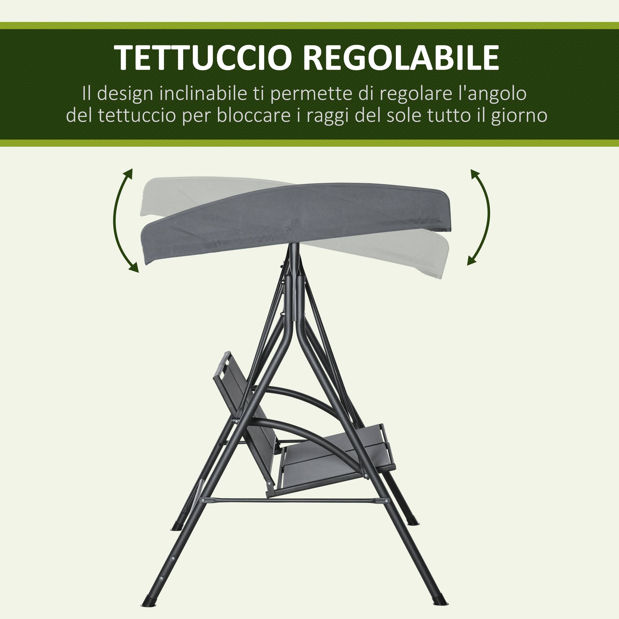 Balancelle de jardin 2 places avec toit inclinable acier textéline 140x118cm Gris - ComfortXL Outdoor Living - Image 6