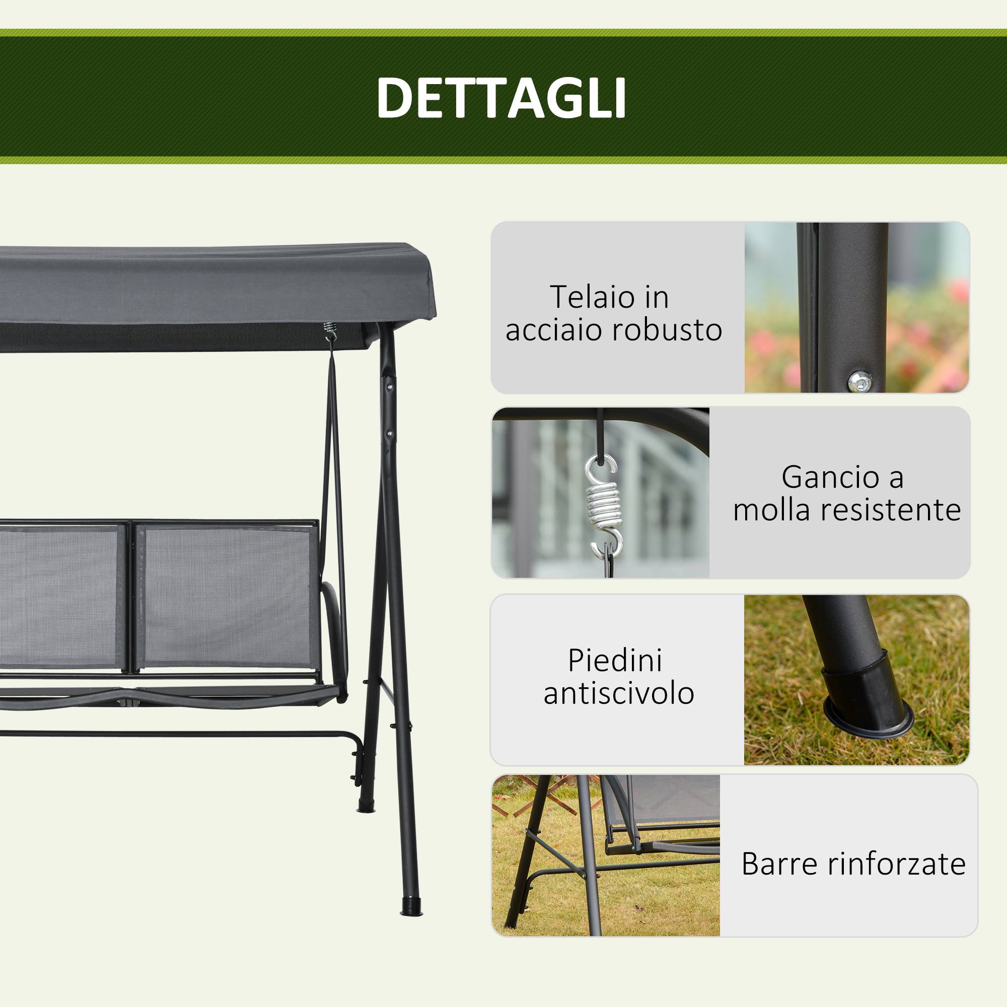 Balancelle de jardin 2 places avec toit inclinable acier textéline 140x118cm Gris - ComfortXL Outdoor Living - Image 8