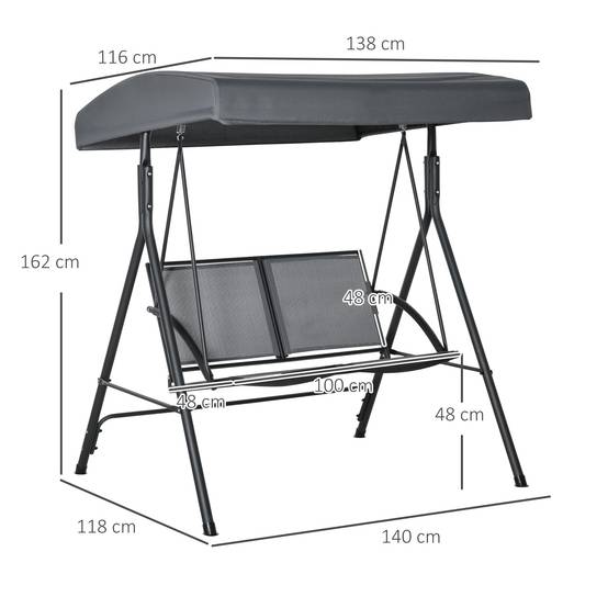 Balancelle de jardin 2 places avec toit inclinable acier textéline 140x118cm Gris - ComfortXL Outdoor Living - Image 5
