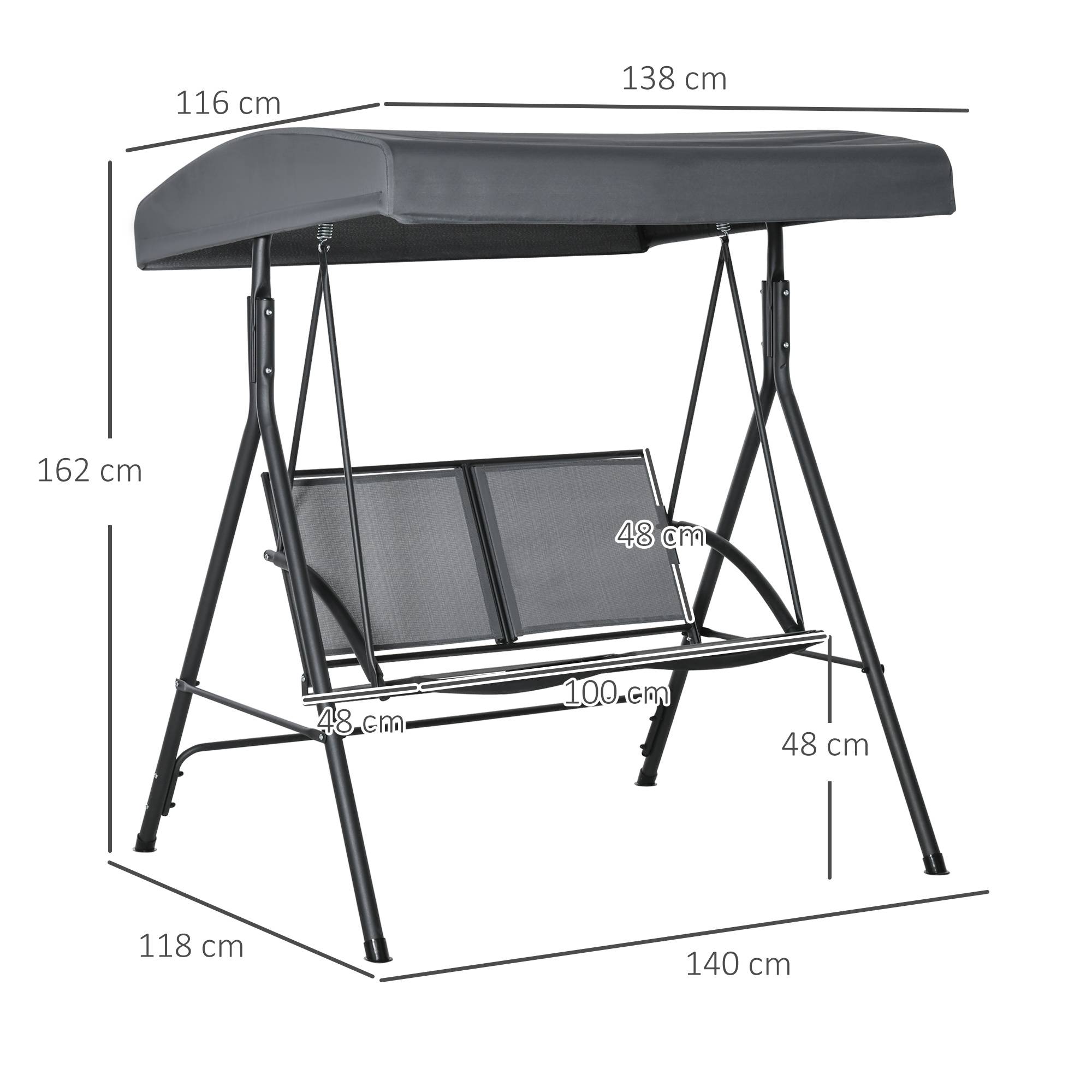 Balancelle de jardin 2 places avec toit inclinable acier textéline 140x118cm Gris - ComfortXL Outdoor Living - Image 5