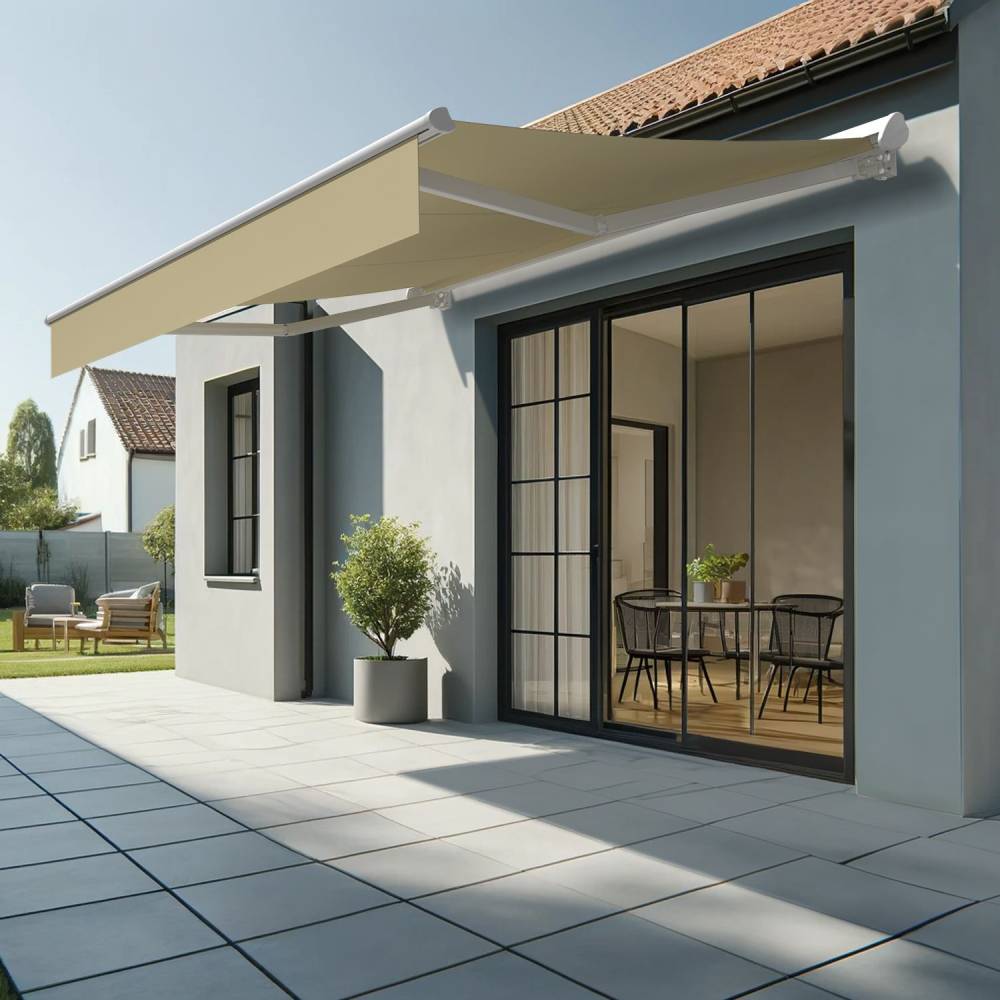 Store banne semi-coffre SARARI 3,00x2,00m (Manuelle - Ecru - Blanc) - Alia Productions - Imagen 1