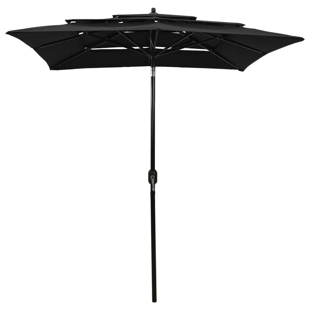 Helloshop26 - Parasol à 3 niveaux avec mât en aluminium 2 x 2 m noir - Imagen 2