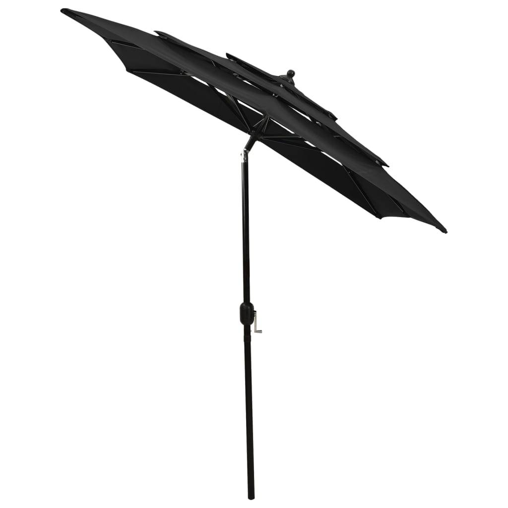 Helloshop26 - Parasol à 3 niveaux avec mât en aluminium 2 x 2 m noir - Imagen 3