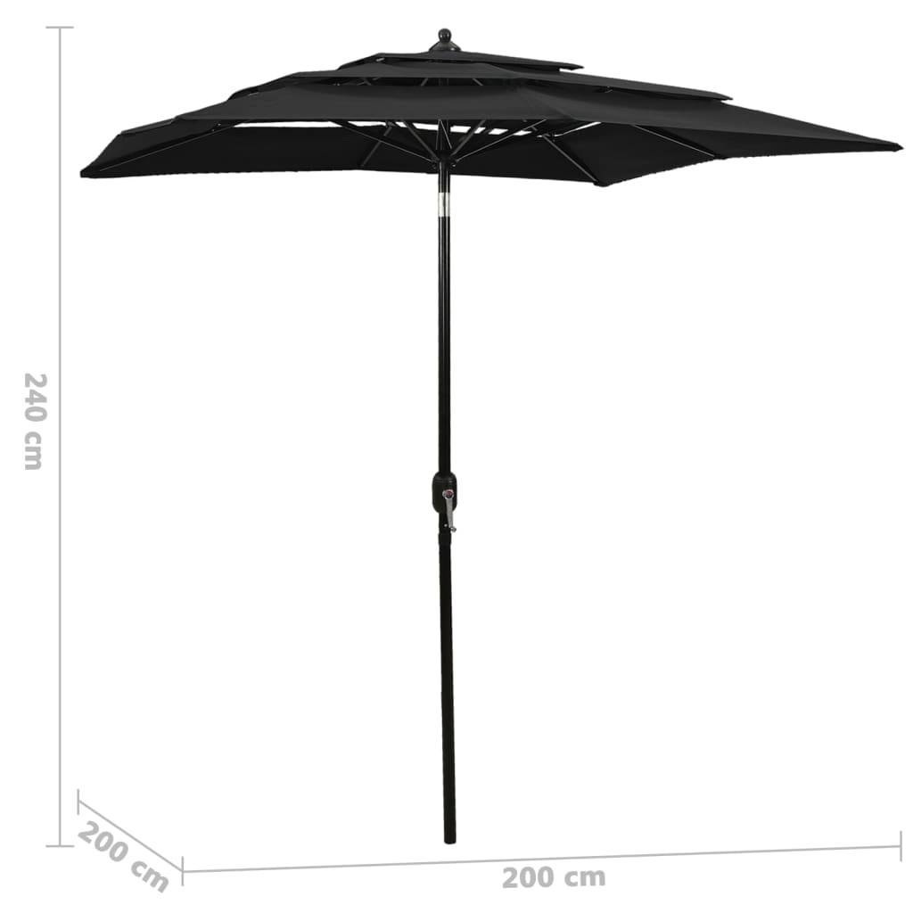 Helloshop26 - Parasol à 3 niveaux avec mât en aluminium 2 x 2 m noir - Imagen 6