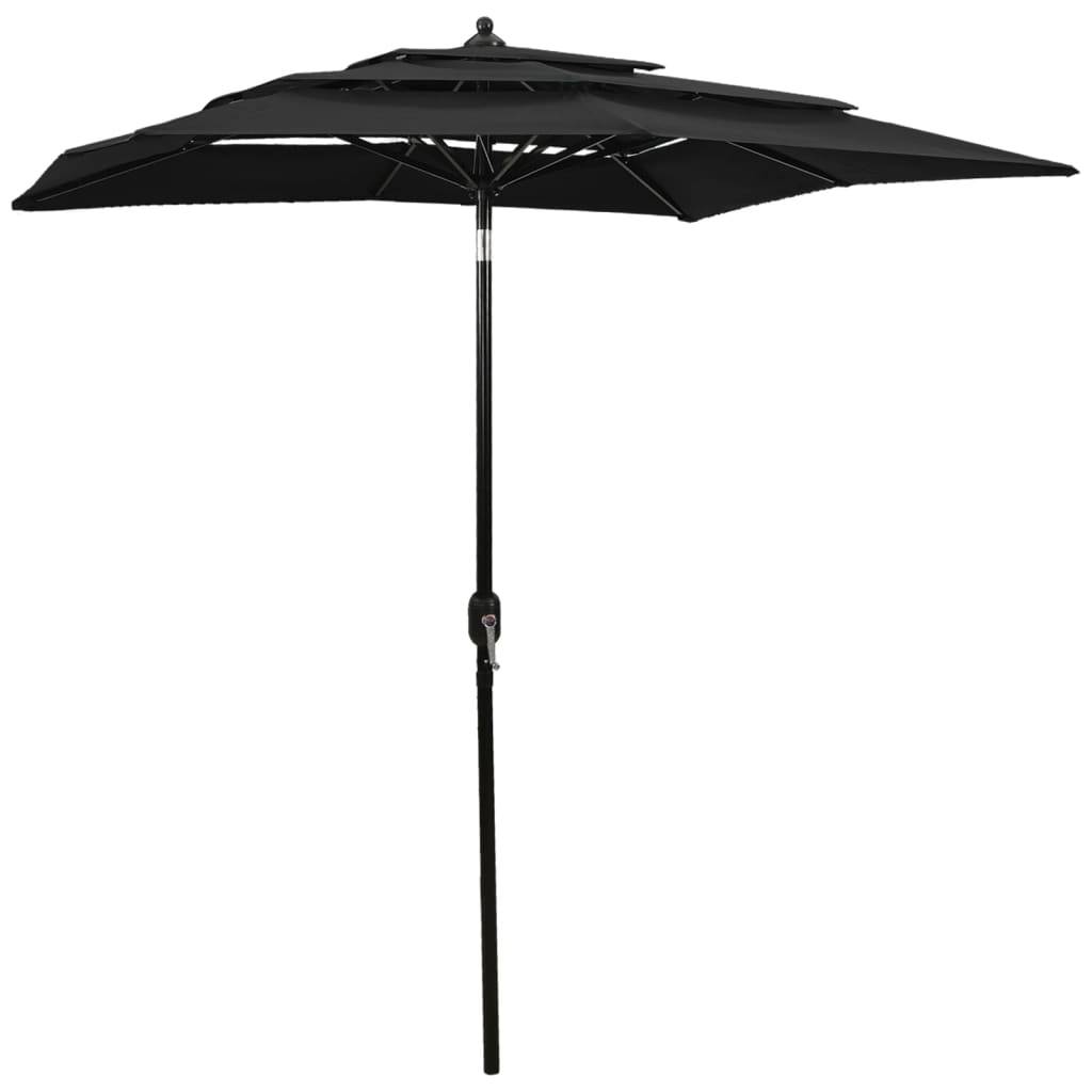Helloshop26 - Parasol à 3 niveaux avec mât en aluminium 2 x 2 m noir - Imagen 1