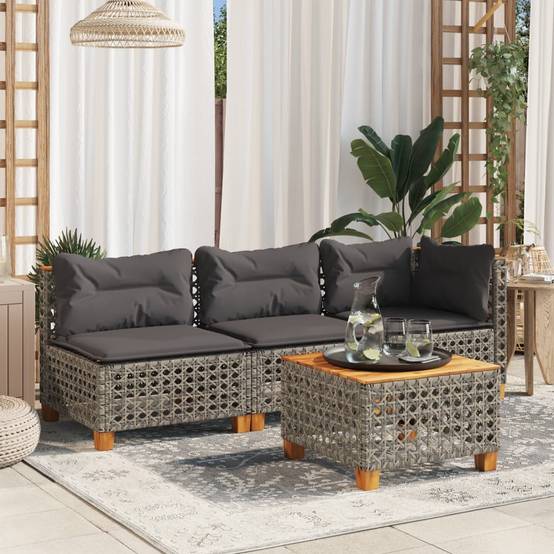 Table de jardin résine tressée bois acacia gris 55 x 55 x 36 cm, Poids :6.4kg - PANGIVO - Image 3