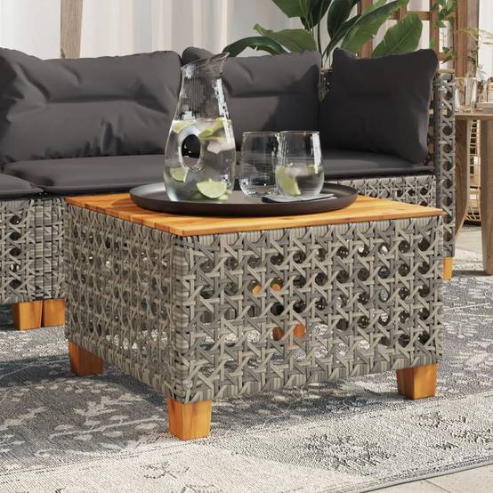Table de jardin résine tressée bois acacia gris 55 x 55 x 36 cm, Poids :6.4kg - PANGIVO - Image 1