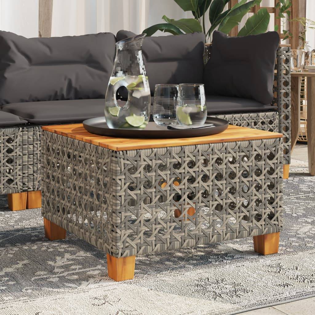 Table de jardin résine tressée bois acacia gris 55 x 55 x 36 cm, Poids :6.4kg - PANGIVO - Image 1