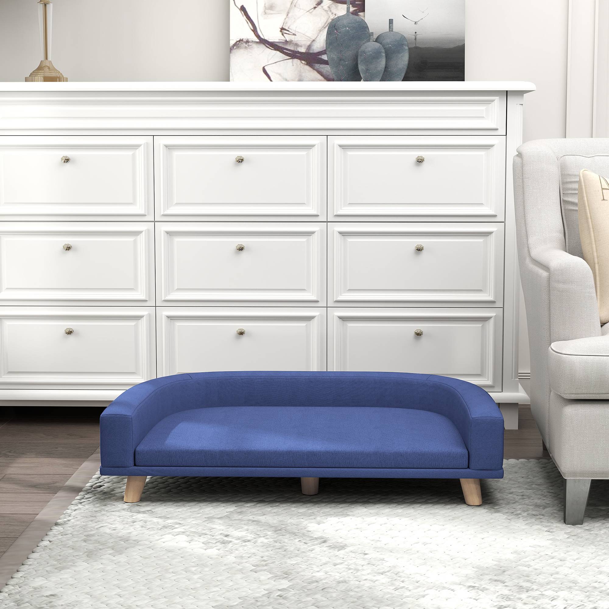 Grand canapé lit surélevé chien polyester pin massif coussin lavable 98x67x25cm bleu - ComfortXL Outdoor Living - Image 10