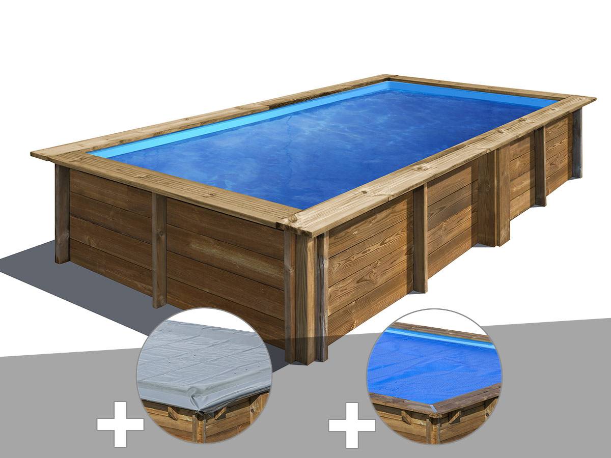 Gré - Kit piscine bois Gré Lemon 3,75 x 2,00 x 0,68 m + Bâche hiver + Bâche à bulles