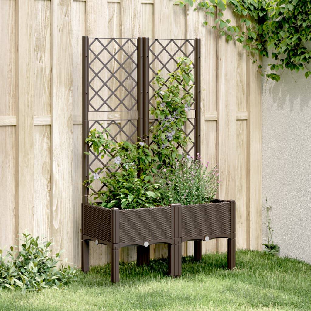 ComfortXL - Jardinière rectangulaire avec treillis PP pour plantes grimpantes Marron 80cm – ComfortXL Outdoor Living - Image 1
