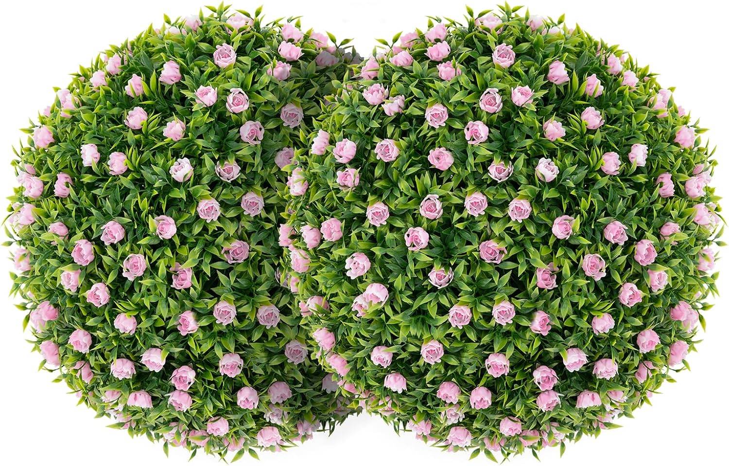 2 Boules Topiaires Artificielles 37 cm avec des Fleurs Rose, Plantes de Faux en Boules à Suspendre ou Poser, Sphère de Jardin Décoratives - Image 1