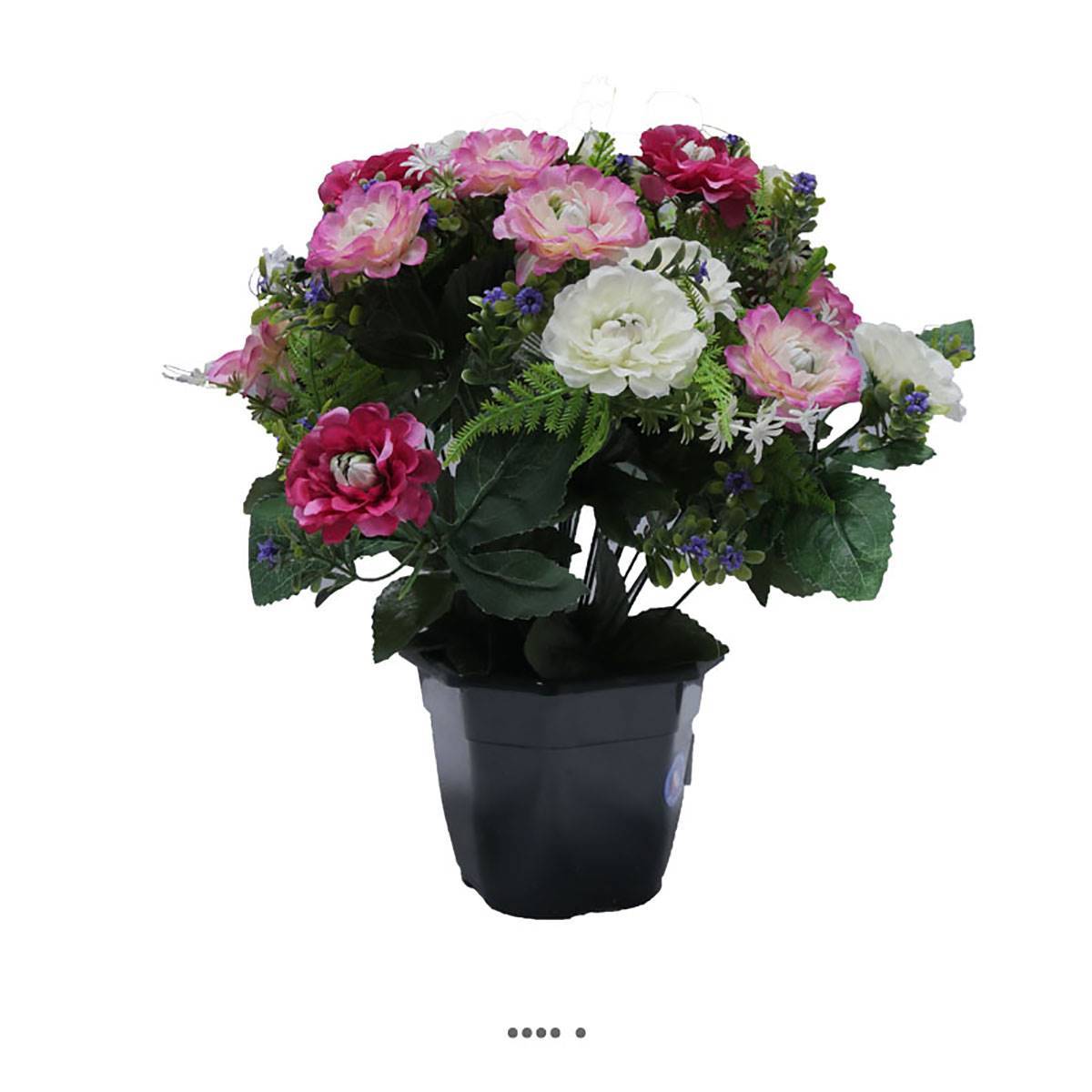 Artificielles - Pot fleurs artificielles pour le cimetière renoncules fleurettes H 36 cm D 30 cm Rose fushia - couleur: Rose fushia 730 - Imagen 1
