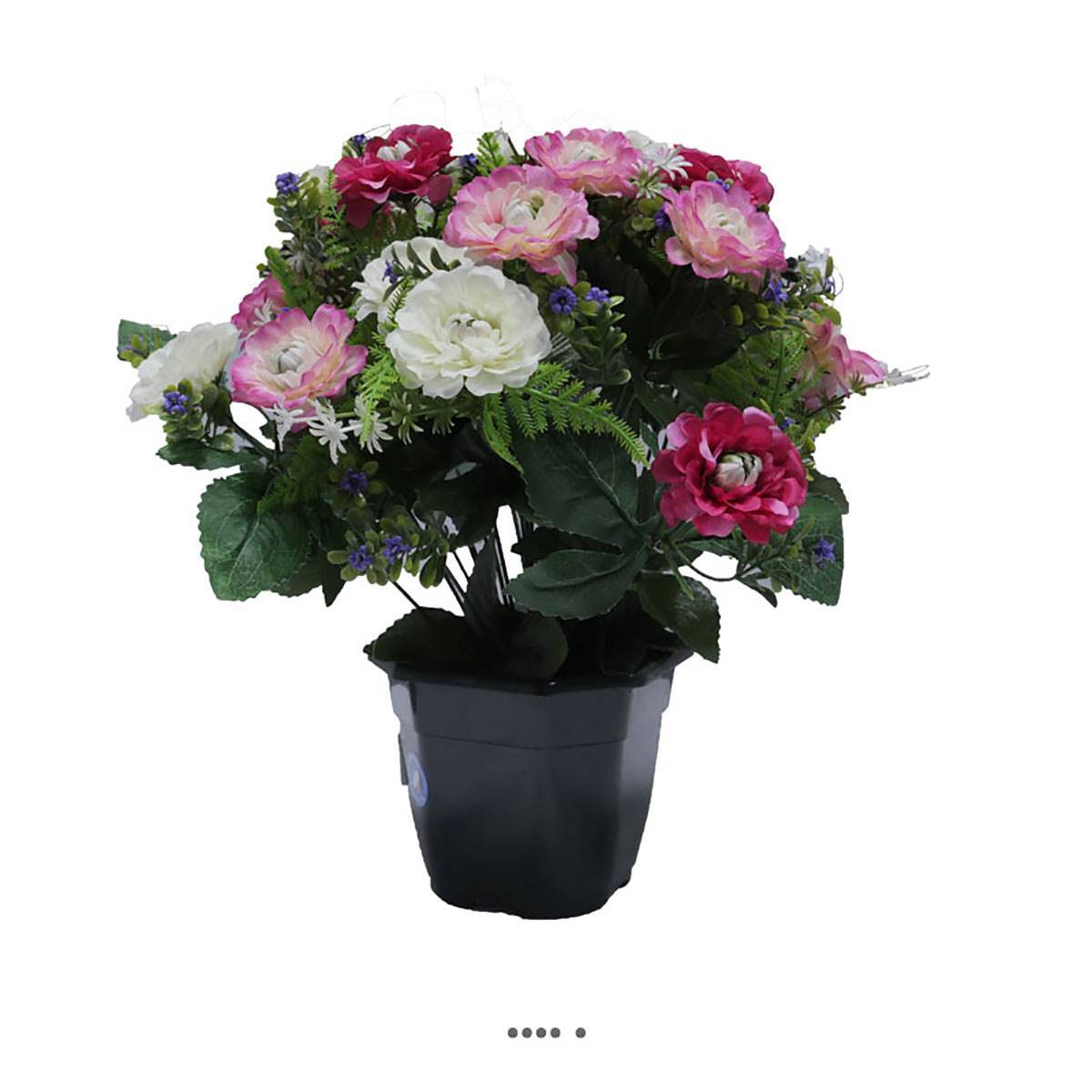 Artificielles - Pot fleurs artificielles pour le cimetière renoncules fleurettes H 36 cm D 30 cm Rose fushia - couleur: Rose fushia 730 - Imagen 2
